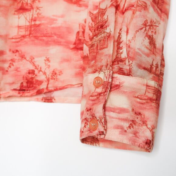 Zara Pajama Top Size 8 Button Up 100% Cotton Long Sleeve‎ Pink Japanese Print - Picture 8 of 10